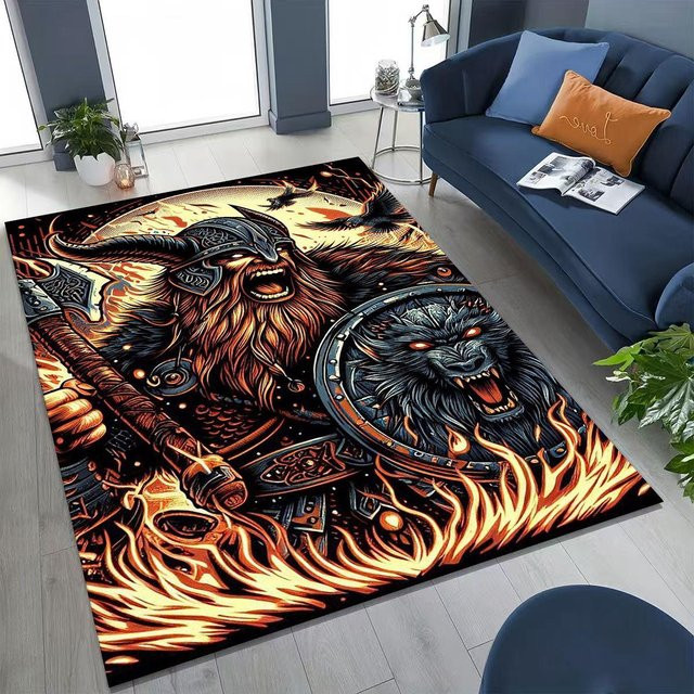 Faviora Nordischer Wikinger Valknut Runen Teppich, Rutschfeste Fußmatte aus Polyester, Mehrfarbig, B/T: 60 x 90 cm - Bild 1