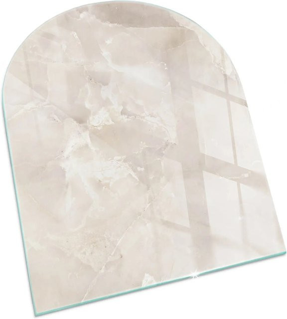 Tulup Glasplatte für Kamin in Beige mit Marmormuster, Halbkreis, B: 80 cm, T: 70 cm - Bild 1