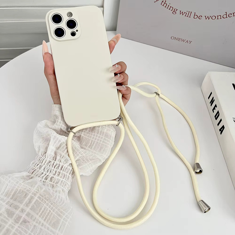 ZMZKRX Silikon-Handyhülle mit Crossbody-Halsketten-Riemen für iPhone, Farbe: Weiß - Bild 3