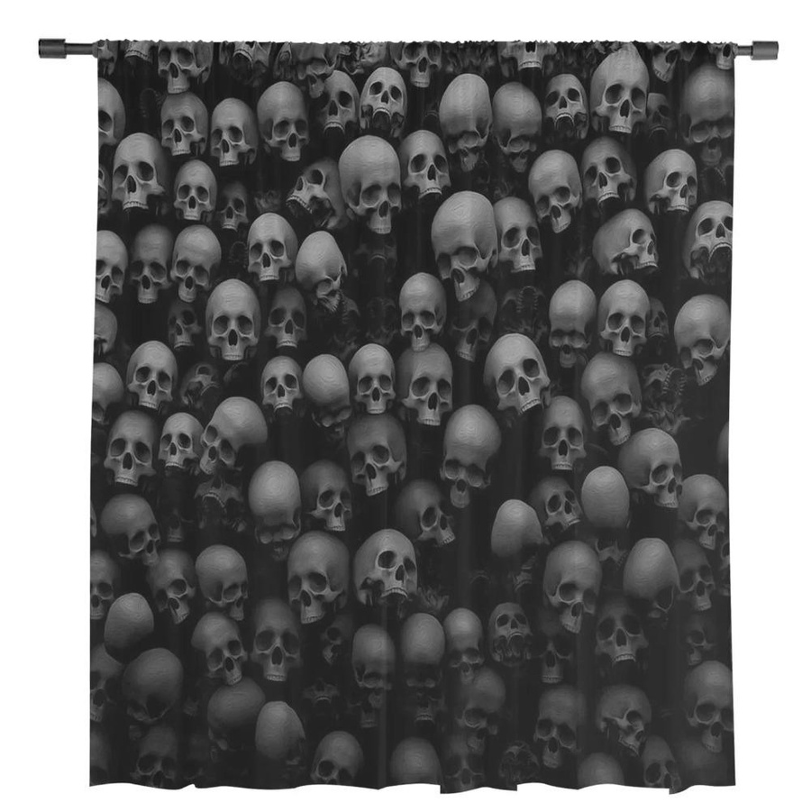 Yiran Furniture Tüllvorhang mit Totenkopf-Motiv in Schwarz, transparent, Breite: 135 cm, Höhe: 115 cm - Bild 2