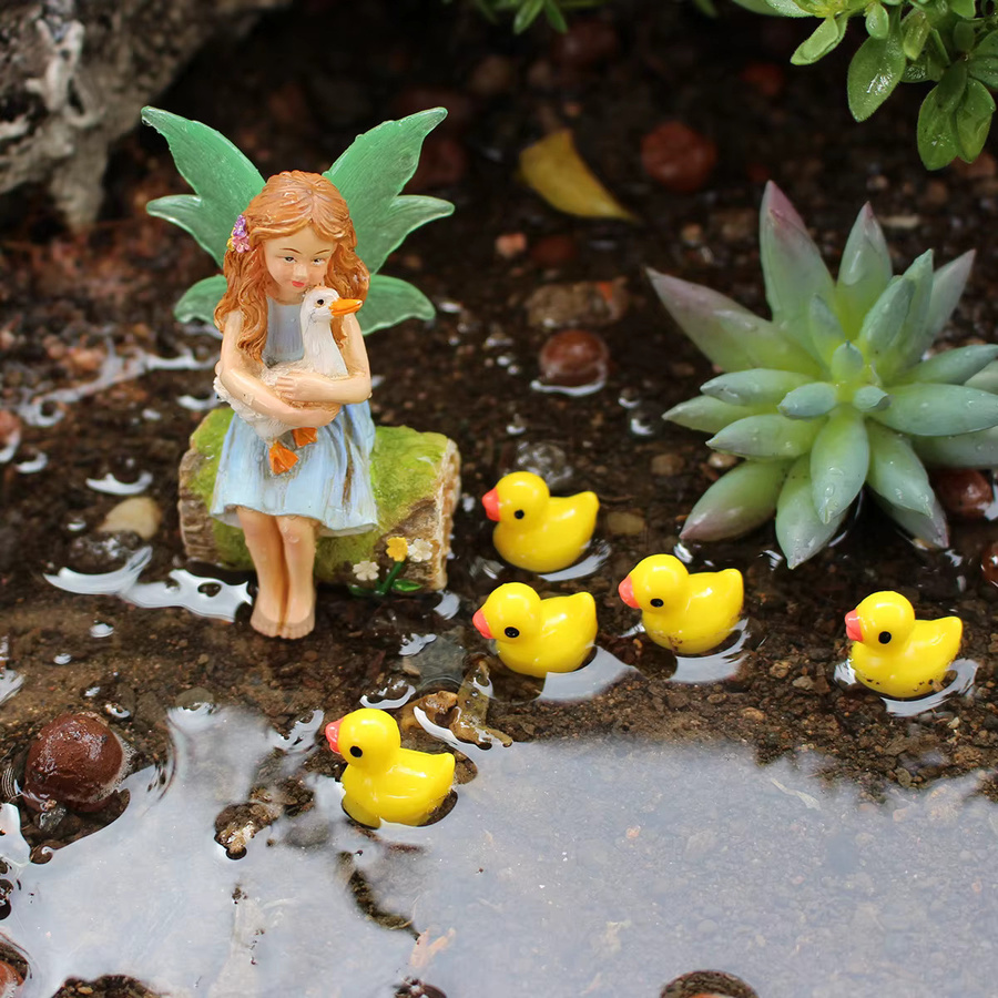 2er-Set Enten-Blumenfee Dekoration aus Keramik und Kunststoff in Mehrfarbig im ländlichen Stil mit fluoreszierenden Flügeln - Bild 4