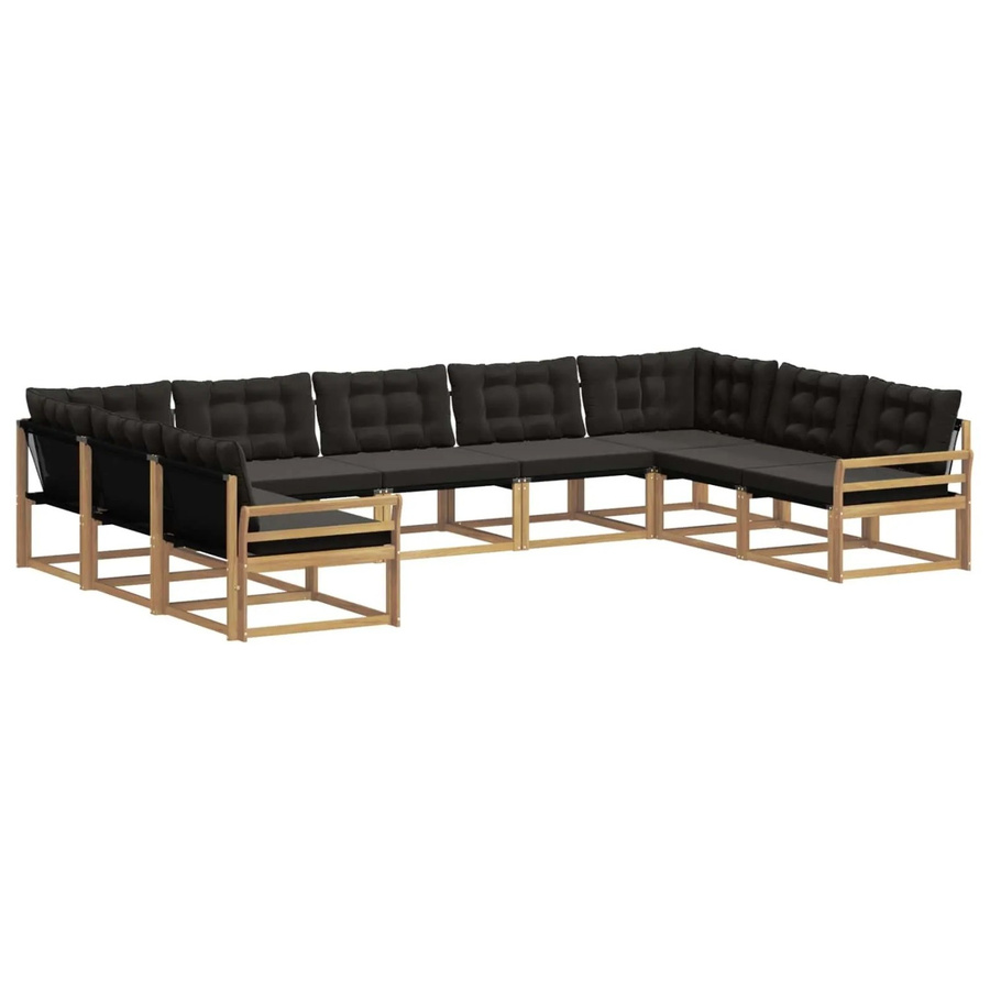 vidaXL Outdoor-Sofagarnitur in U-Form aus Akazienholz mit Textilene und Kissen, 9-teilig, Weiß-Schwarz - Bild 2