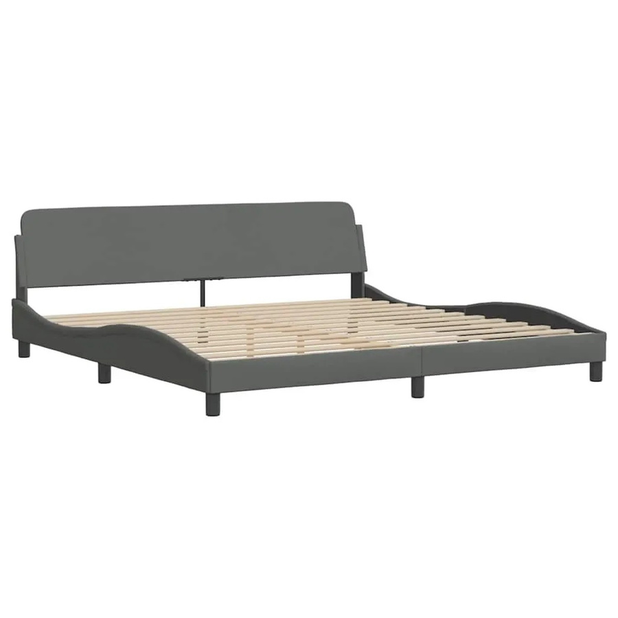vidaXL Bettgestell Dover Dunkelgrau aus Stoff und Kiefernholz B/T/H: 193 x 203 x 74,5 cm - Bild 2