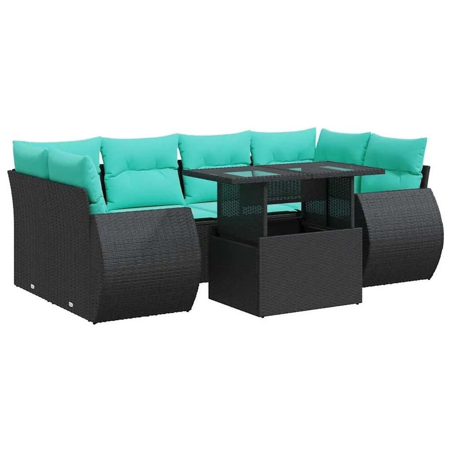 vidaXL 7-teilige Garten-Sofagarnitur aus Poly-Rattan mit Kissen in Schwarz - Bild 2
