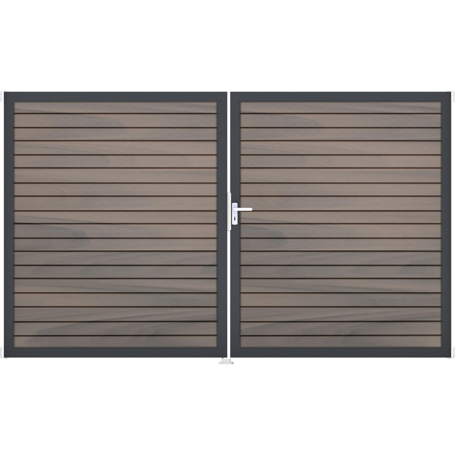 GroJa Steckzaun-Tor Solid-Rhombus 2-flügelig DB703 DIN Rechts in Bi-Color Grau aus Aluminium und BPC - Bild 2