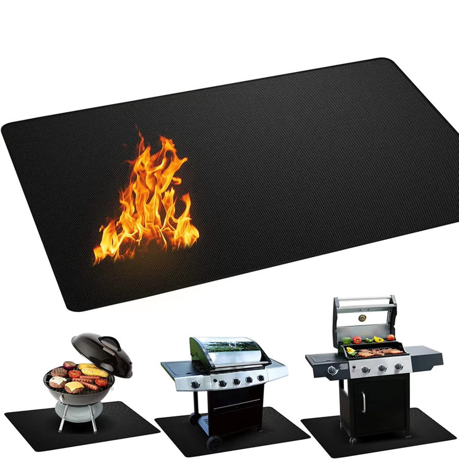 KISS-THE-NIGHT Ölbeständige und feuerhemmende Schutzmatte für Outdoor-Grills in Schwarz, Breite: 122 cm - Bild 6