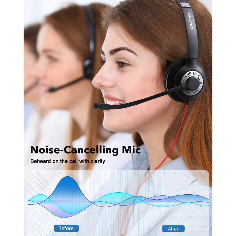 JIAMQISHI USB-Headset mit Geräuschunterdrückendem Mikrofon und Inline-Steuerung in Schwarz für PC, Homeoffice und Online-Kurse - Bild 2