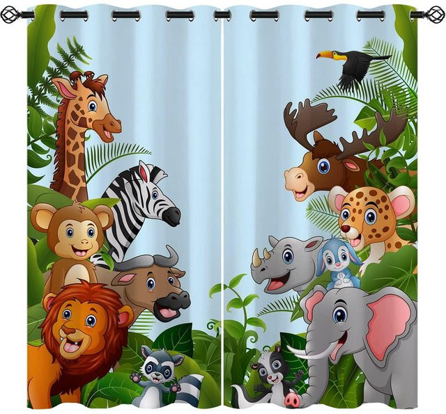 Yiran Furniture Verdunkelungsvorhänge mit Giraffen-Motiv für Kinder, Mehrfarbig, B: 55 cm, H: 120 cm - Bild 1