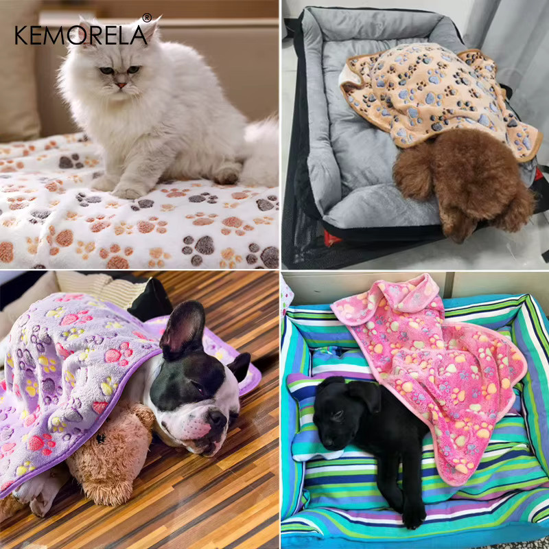 KEMORELA Hundebettmatte als weiche und flauschige Haustierdecke mit Pfoten- und Elefanten-Muster in Braun - Bild 5