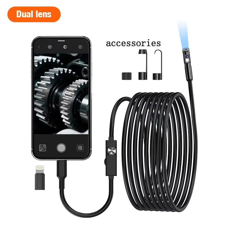 XinFe Endoskopkamera mit Einzel- und Doppellinsen für iPhone, iPad, iOS und Android, USB-C Anschluss, LED-Licht, Boreskop Inspektionskamera für industrielle Anwendungen, Schwarz - Bild 3