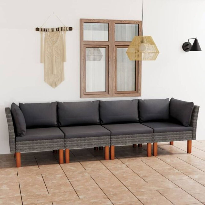 Vidaxl 4-Sitzer Gartensofa aus Poly Rattan mit Kissen in Grau - Bild 1