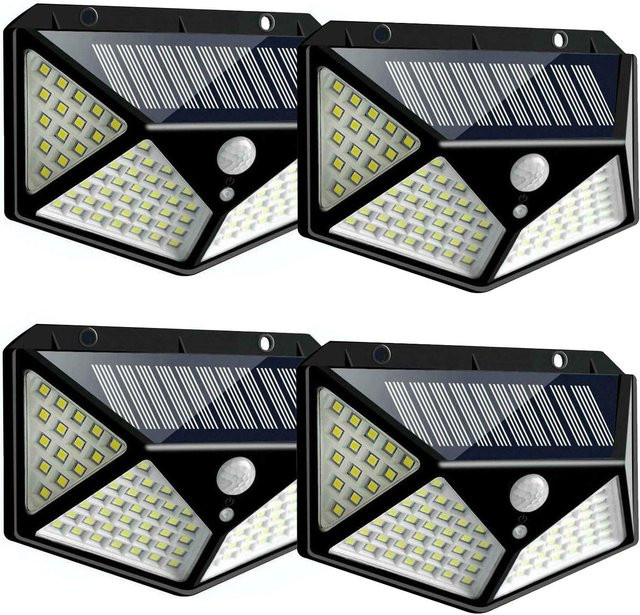 6er-Pack Solarleuchten für den Außenbereich mit 100 LED, Bewegungssensor und IP65 wasserdicht, schwarze Wandleuchten für Garten und Terrasse mit 270 Grad Beleuchtungswinkel - Bild 1