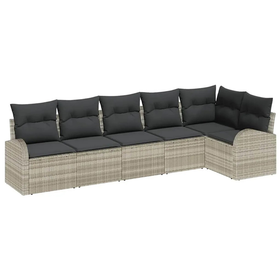 vidaXL Garten-Sofa-Set aus Polyrattan in Hellgrau, 6-teiliges L-Shape Lounge-Set mit Kissen für Garten, Balkon und Terrasse - Bild 2