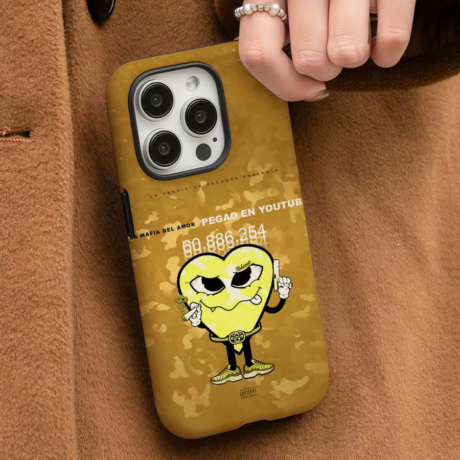 La M-Mafia Del A-Amor Handyhülle für iPhone 17 16 15 14 13 12 Pro Max Plus in Weiß und Gelb mit glänzender HD-Doppelschicht-Flüssigkeitshartschale - Bild 3