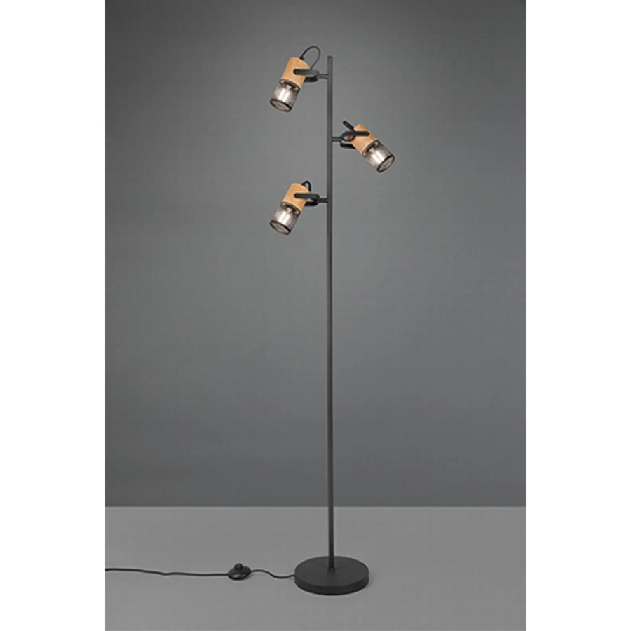 Trio Stehlampe Schwarz aus Metall und Holz - Bild 2