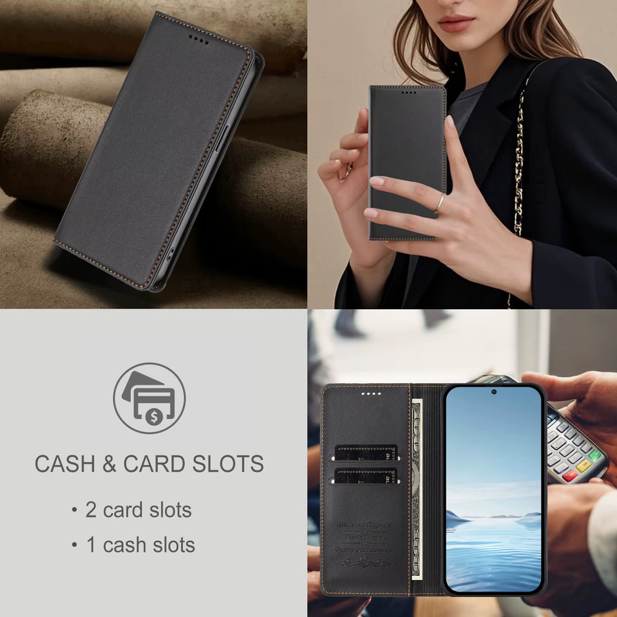 Luxuriöse magnetische Lederhülle als Flip-Brieftasche für Samsung Galaxy A91 A71 A51 A41 A31 A21s A21 A11 A01 A70s A70 A20s A20e A10e in Schwarz oder Braun - Bild 4