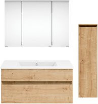 Get2You Badmöbel-Set twenty one, 4-teilig, modern, braun und weiß, mit LED-Beleuchtung und Soft-Close-Türen, B/H/T: 92 x 1,5 x 51 cm - Bild 1