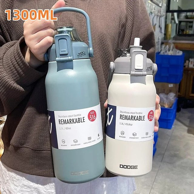 DODGE Thermo-Wasserflasche aus Edelstahl in Blau mit Strohhalm, 1300 ml - Bild 1