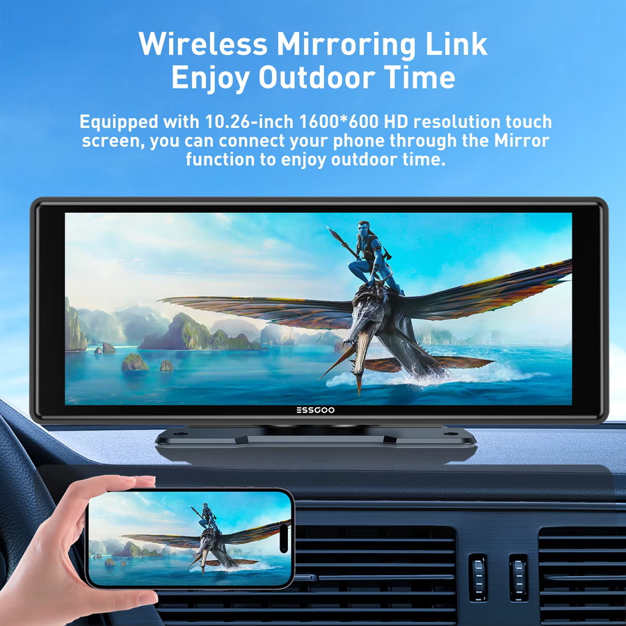 ESSGOO Tragbares universelles Autoradio mit 10,26 Zoll HD IPS Touchscreen, Apple CarPlay, Android Auto, GPS, WiFi und Bluetooth in Schwarz - Bild 5
