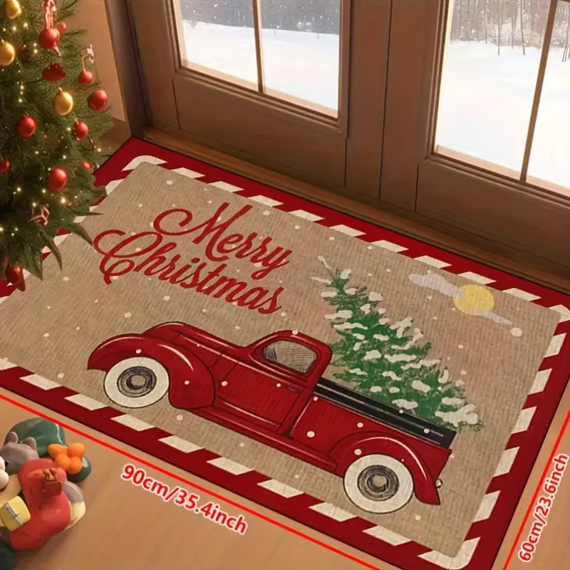 VIKAMA Weihnachtsrote LKW-Fußmatte, rutschfest und wetterfest, rechteckiger Teppich für Innen und Außen, Farbe: Rot, B/T: 60 x 40 cm - Bild 2
