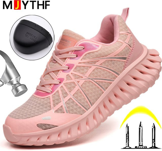 Rosa Arbeitssicherheitsschuhe für Damen mit Stahlkappe als leichte und bequeme Arbeitssneaker mit Anti-Smash- und Anti-Punktion-Schutz von MJYTHF - Bild 1