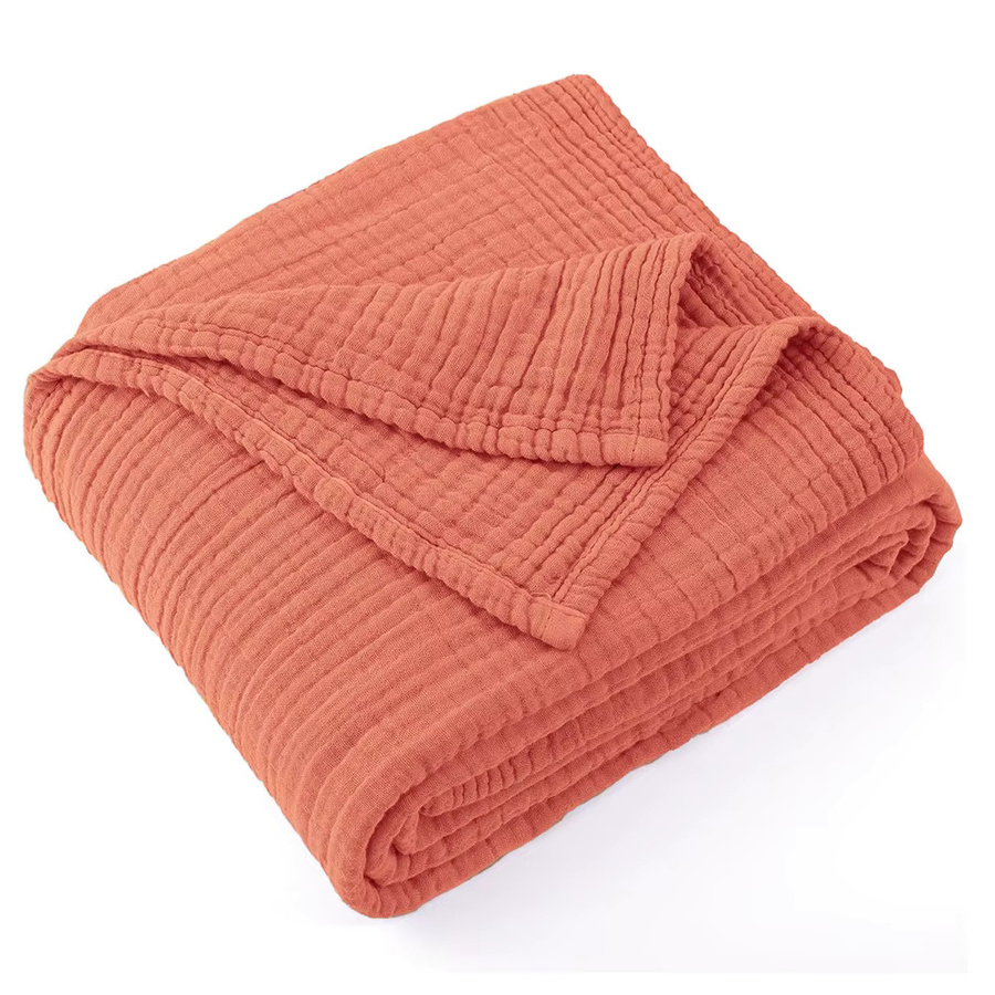 Xiaoqianhome Musselin-Decke für Erwachsene aus 100% Baumwolle, 6-lagige Gaze-Decke, Blau oder Orange, B/T: 200 x 150 cm - Bild 2
