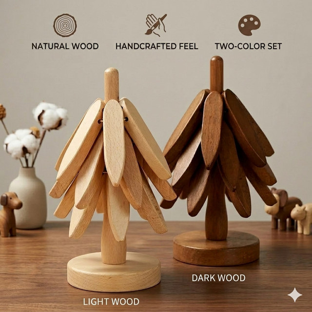 XMSJ Klappbarer Topfuntersetzer aus Holz in Baumform, Hitzebeständige Topfmatte in Braun - Bild 1