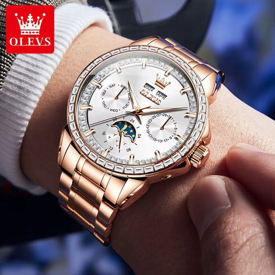 OLEVS Armbanduhr Automatik, Edelstahl, Diamant, Schwarz, Herren - Bild 3