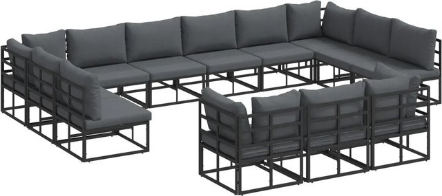 vidaXL Garten-Sofa-Set 13-teilig in Schwarz mit Kissen aus Aluminium und Textilene in U-Form - Bild 1