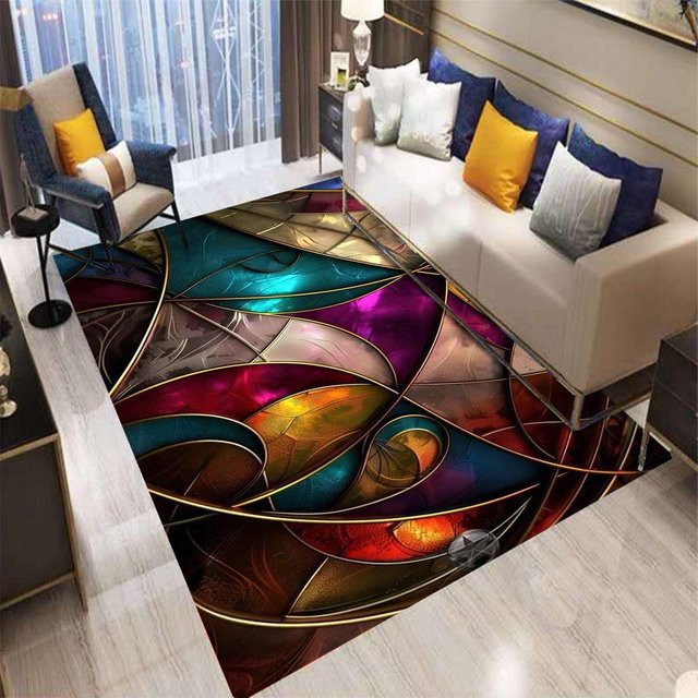 HGHT Teppich mit Retro-Geometrie-Karomuster in Multicolour, rutschfest und maschinenwaschbar, B/T: 80 x 50 cm - Bild 1