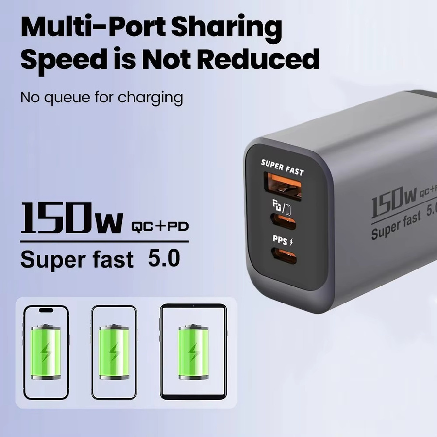 MAEBOXY 150W Multi-Port USB-C Ladegerät in Schwarz und Grau für schnelles Laden von Honor, Huawei, Xiaomi und iPhone - Bild 4
