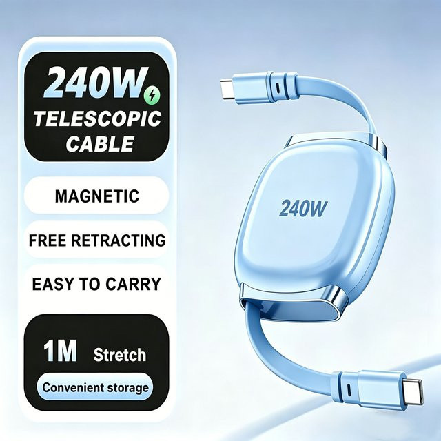 EAGET Einziehbares USB-C-Kabel PD Schnellladekabel Typ C zu C, 1 m Länge - Bild 1