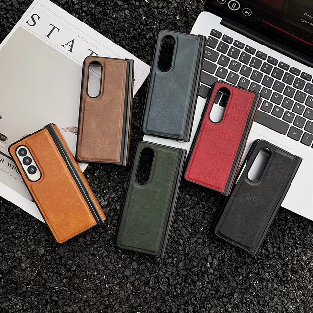 Hautfreundliche Leder-Handyhülle mit Retro-Textur für Samsung Galaxy Z Fold 7, 6, 5, 4, 3 in Gelb - Bild 1