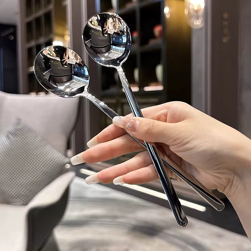 HUXUAN Suppenlöffel aus Edelstahl im koreanischen Stil, Silber, 21,0 cm - Bild 4