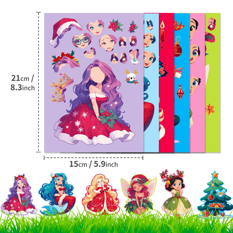 Bview Art Weihnachts-Prinzessin-Aufkleber, 6er-Pack, Puzzle-Doodle-DIY-Dekor - Bild 4