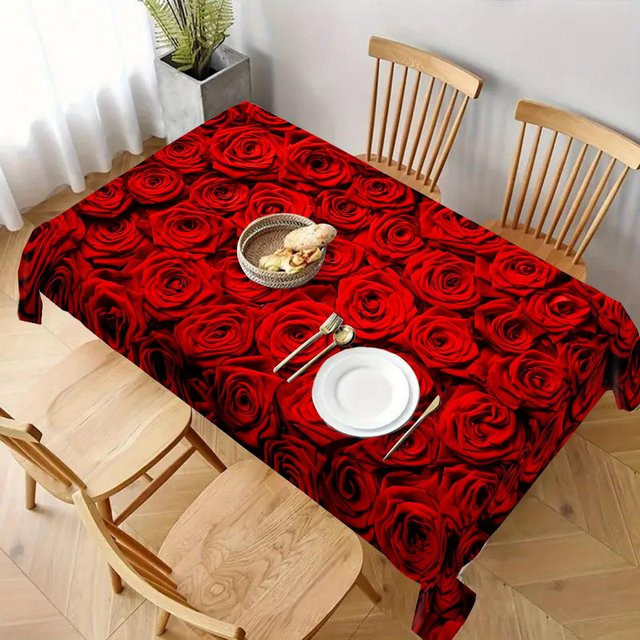 Wasserdichte Tischdecke mit rotem Rosenmuster von Beau Maison für Valentinstag und Hochzeitsfeiern, B: 100 cm, T: 160 cm - Bild 1