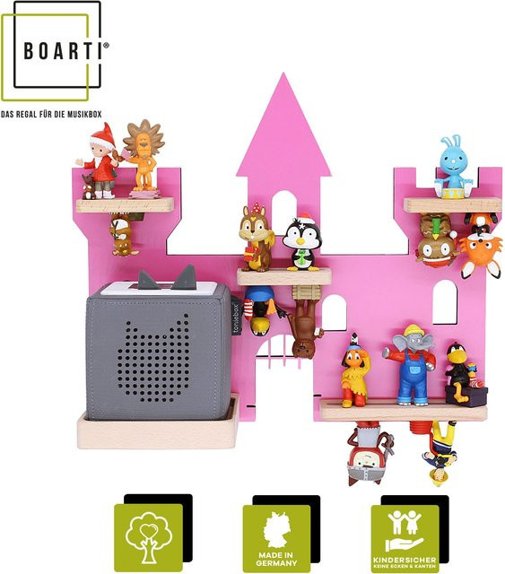 BOARTI Kinderregal Haus Schloss aus Holz als Wandregal für Toniebox und Figuren mit Magneteinsätzen, H x B x T: 34 x 42 x 19 cm - Bild 1