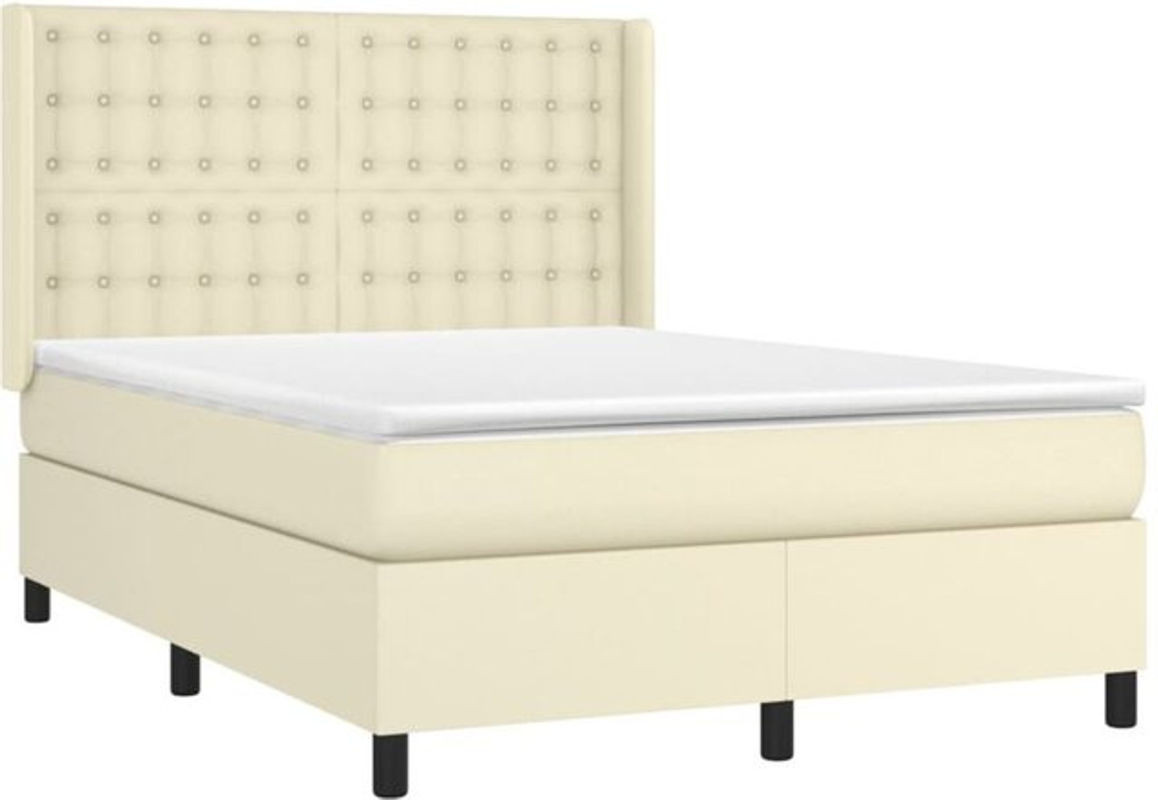 vidaxl Boxspringbett mit Matratze aus Kunstleder in Creme, B/B: 140 x 200 cm - Bild 1