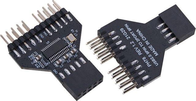 OULLX USB 2.0 9-Pin 1 auf 2 Splitter Adapter Schwarz zur Unterverkabelung und Frontplattenverlängerung für PC Mainboard - Bild 1