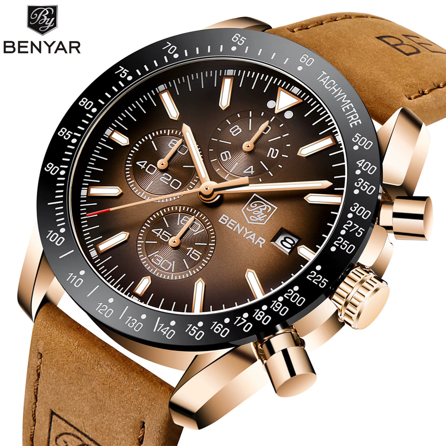 BENYAR Chronograph Armbanduhr Edelstahl, Quarz, Schwarz, Herren - Bild 2