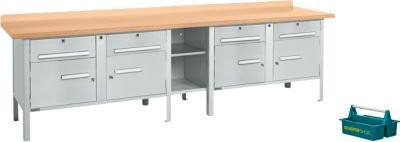 Schäfer Shop Select Kastenwerkbank PWi 300-0 mit Buche Multiplexplatte, weißalu/weißalu, B/T/H: 300 x 70 x 84 cm, Belastbarkeit bis 750 kg - Bild 1