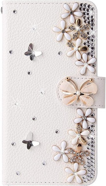 Glitzer Klappbrieftasche Hülle für Apple iPhone 16 Pro Max, 15 Plus, 14 Pro, 13, 12 Mini, 11 Pro Max, XS Max in Weiß - Bild 1