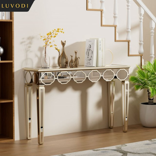 LUVODI Moderner Verspiegelter Konsolentisch mit Goldrand und Glasplatte, Breite: 120 cm - Bild 1