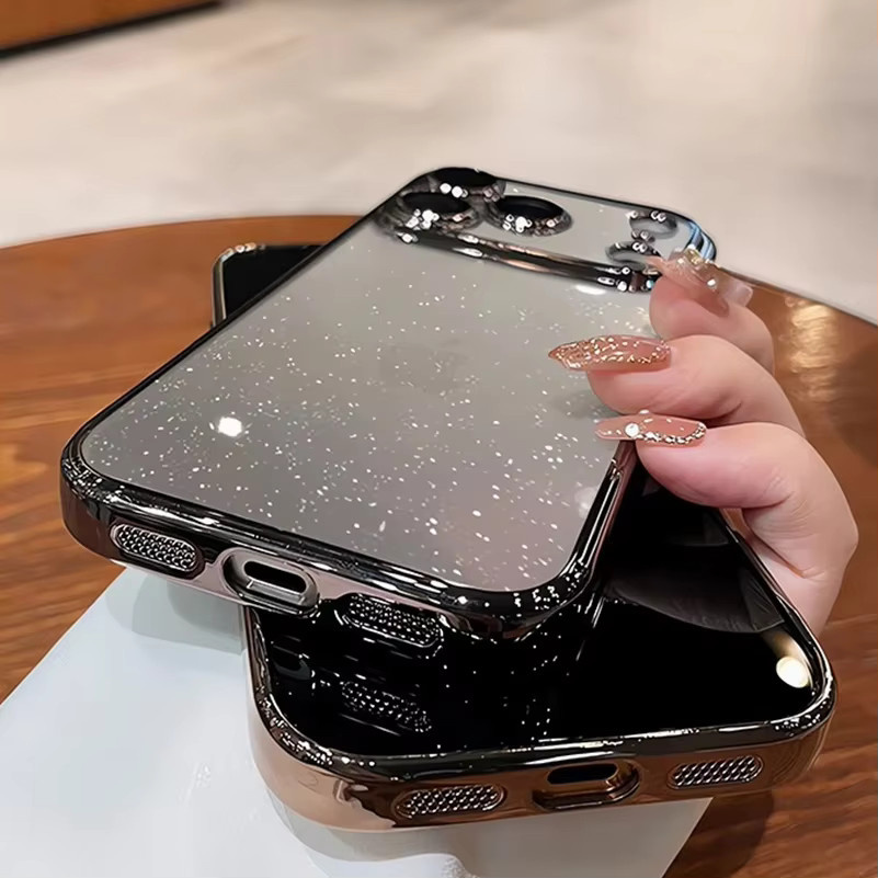 Loobival Glitzer Handyhülle aus Hartschalen-PC mit Objektivschutz für iPhone 11 bis 17 Pro Max, Transparent Pink - Bild 3