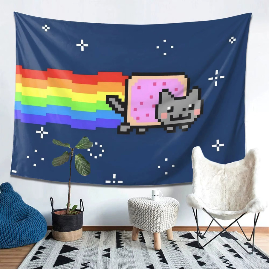 VIKAMA Pixel-Art-Katzen-Wandteppich, bunter Kätzchen-Wandbehang für dein Schlafzimmer oder Gaming-Zimmer, B/H: 40 x 60 cm - Bild 3