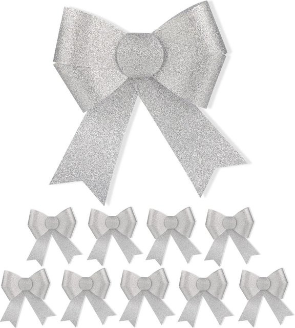 Relaxdays Geschenkschleife 10er Set aus Kunststoff in Silber, B: 19 cm, H: 17 cm, T: 2 cm - Bild 1