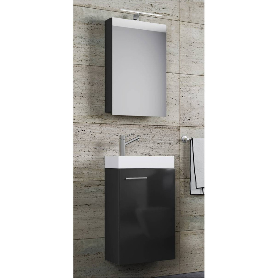 VCM Möbel Waschplatz Slito 4-teilig in Schwarz und Weiß mit Waschbecken, Spiegelschrank und LED-Beleuchtung, B/H/T: 41 x 69,5 x 22 cm - Bild 2