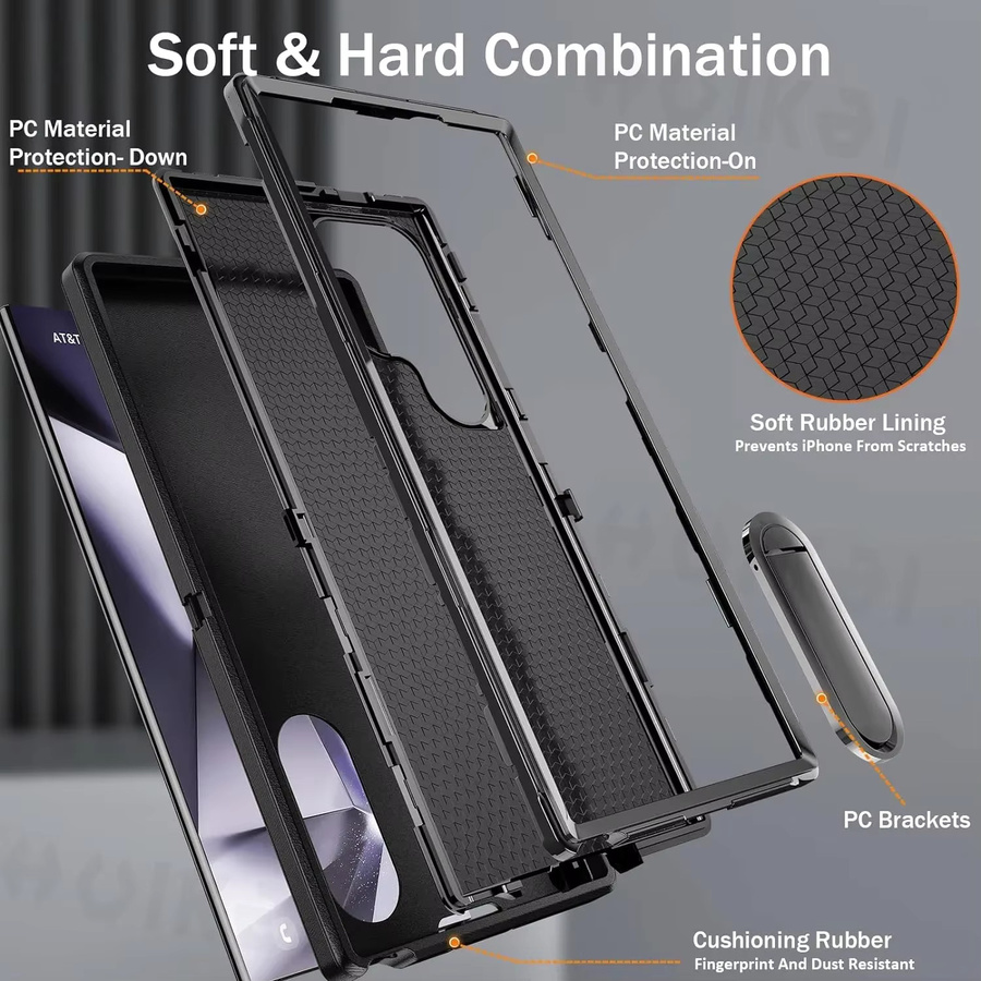 Stoßfeste Samsung Galaxy S25 Ultra, S24 Ultra und S23 Ultra Schutzhülle mit Ständer in Schwarz - Bild 3