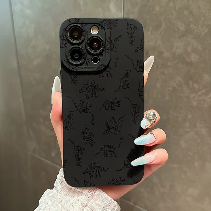 Schwarze Handyhülle mit Dinosaurier-Fossil-Print für iPhone 11 bis iPhone 17 Pro Max und weitere Modelle - Bild 2