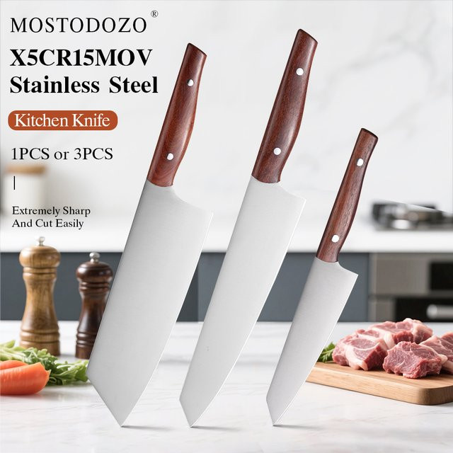 MOSTODOZO 3-teiliges professionelles japanisches Küchenmesser-Set aus X50Cr15MoV Edelstahl mit Allzweckmesser, Kiritsuke und Hackmesser - Bild 1